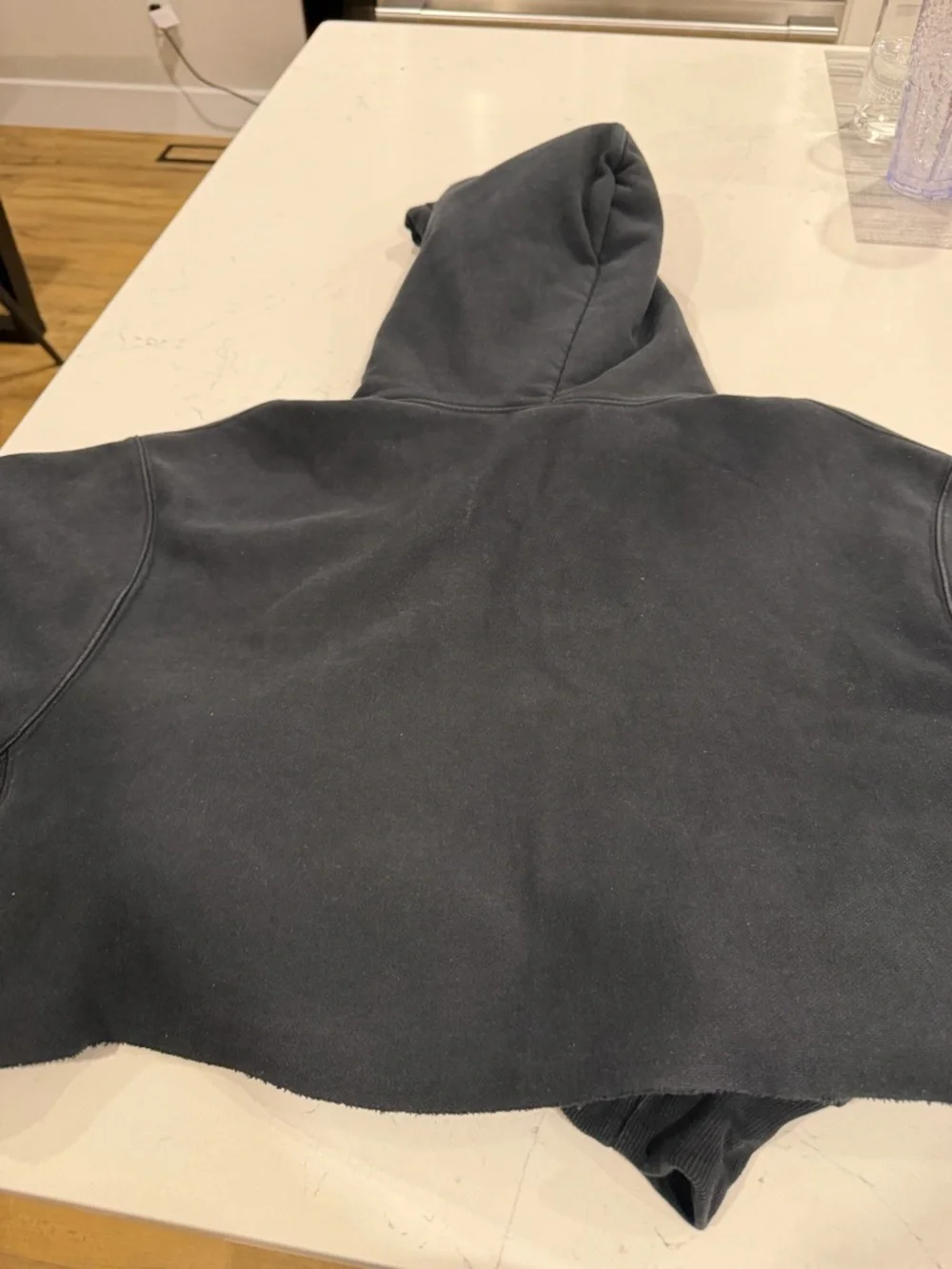 Champion Cropped Black Hooded Sweatshirt with Small Embroidered Logo - Picture 5 of 5